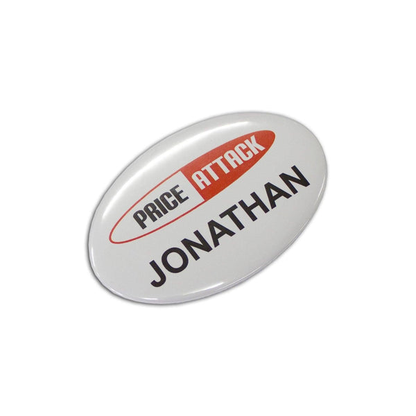 Custom Branded Button Badge Oval - 65 x 45mm - Promo Merchandise