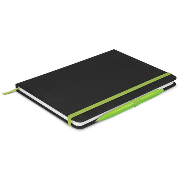 Custom Branded Omega Black Notebook with Pen - Promo Merchandise